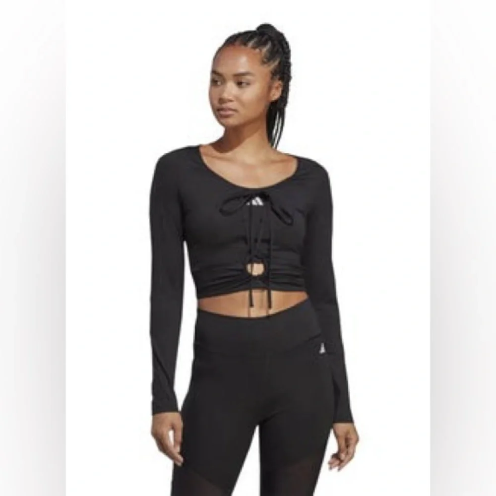 Adidas Women's Black Lace-Up Crop Top long sleeve - Picture 1 of 12
